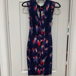 French Connection Blue and Red Patterned Midi Dress